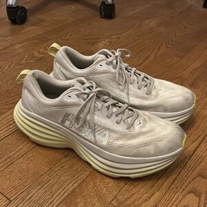 Hoka Bondi 8 Women’s Cream and Yellow Athletic Shoes
